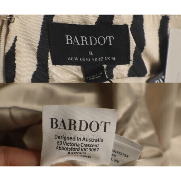 Bardot Women Size 10 Beige Animal Print Puff Sleeve Ruched Mini NEW Dress Party - Picture 13 of 16